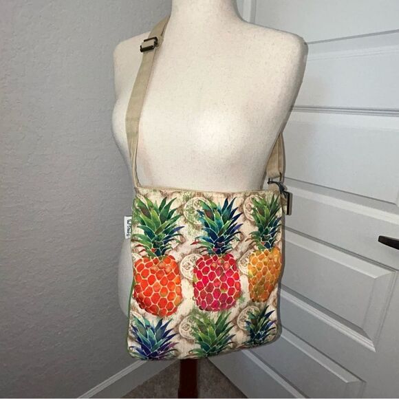 Paul Brent Embellished Pineapple Print Zipper Closure Crossbody Purse Bag - Picture 3 of 11